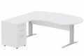 K1 VDF bois compact 90° manager 190x141x104x60cm sur caisson HB mélamine 3 tiroirs, plateau blanc, structure aluminium