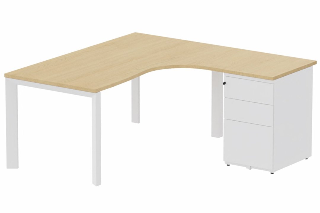 K7- Plan compact 90° asymétrique 160x162x80/60cm avec caisson HB métal 3 tiroirs - retour à droite