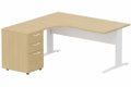 K1 Voile de fond Métal - Plan compact 90° asymétrique 180x162x80/60cm avec caisson HB bois 3 tiroirs - retour à gauche