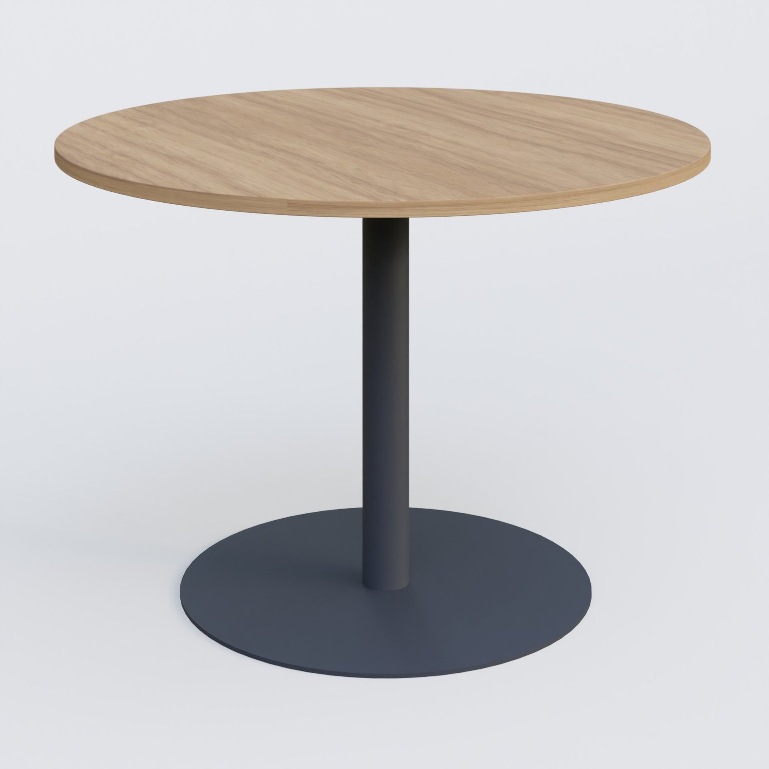 Table ronde diametre 110 cm avec pieds colonne centrale. Plateau Noyer et pietement Anthracite