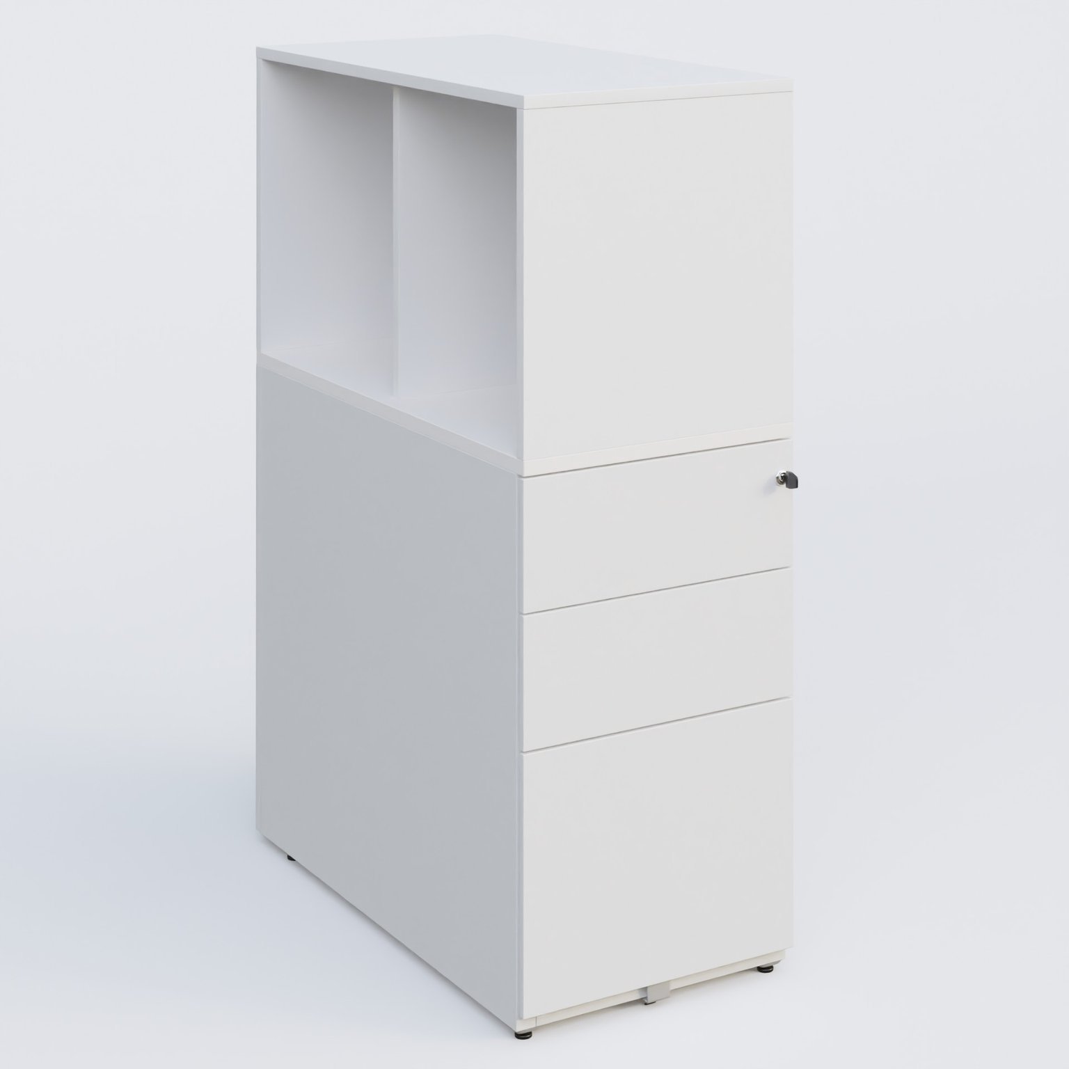 Caisson HB 3 tiroirs avec niche. Caisson Blanc top de finition Blanc et niche blanche.