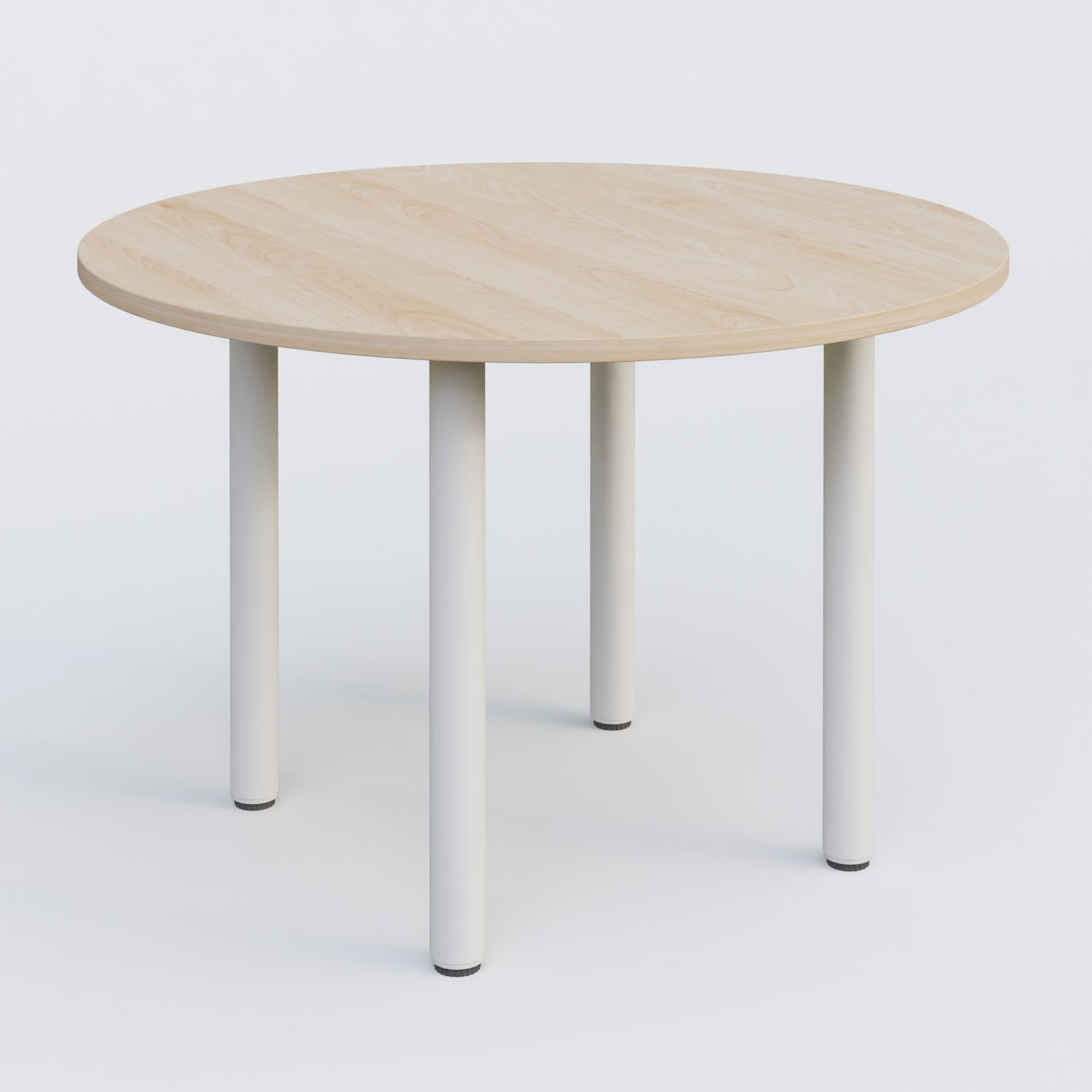 Table ronde diametre 110 cm avec quatres pieds fixes. Plateau Hêtre et pietement Blanc