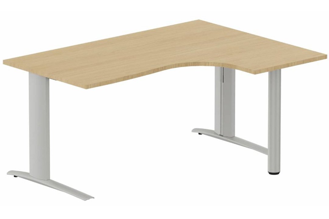 k1 Poutre - Plan compact 90° asymétrique 180x120x80 / 60cm, pied de soutien sous retour à droite -Finitions : PLATEAUX: CHENE (CE) / PIETEMENTS: ALUMINIUM (AL)