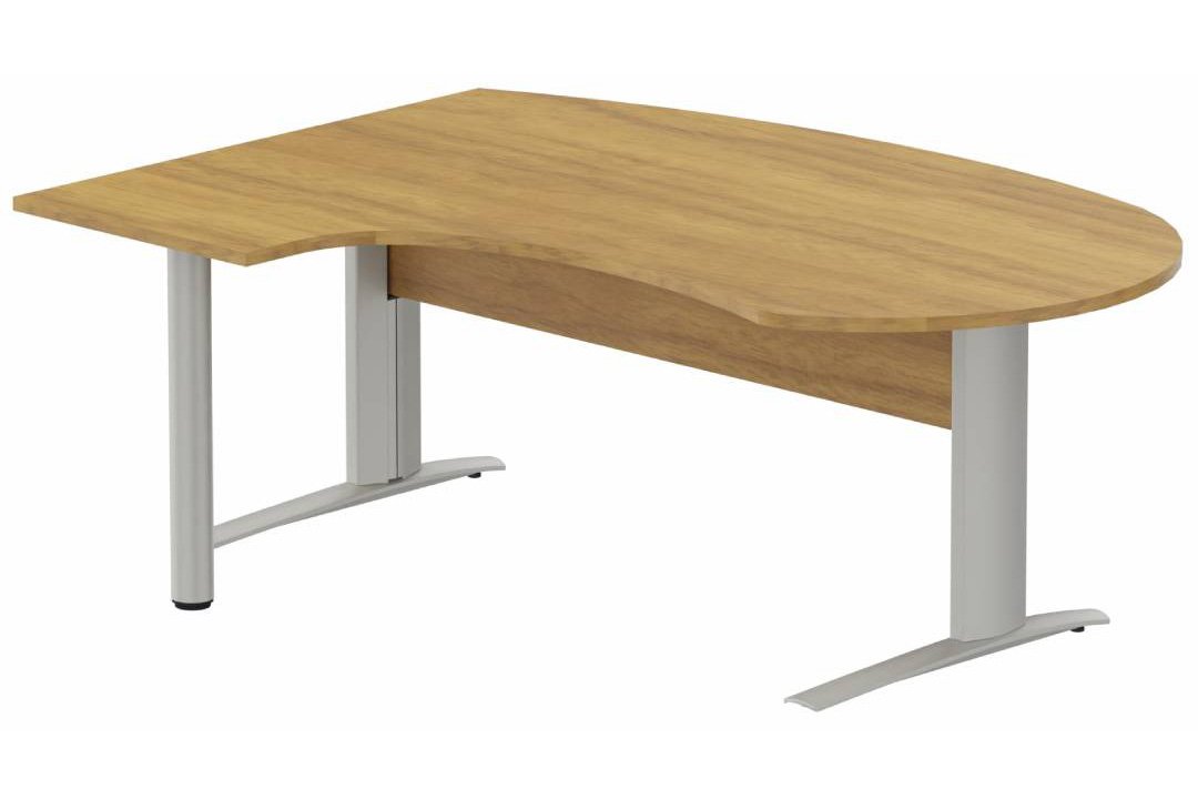 K1 Voile de fond Bois- Plan compact 90° asymétrique Manager 190x141x104/60cm sur pied de soutien - retour à gauche -Finitions : PLATEAUX: NOYER (NO) / PIETEMENTS: ALUMINIUM (AL)