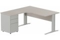 K1 VDF BOIS Compact 90° asymétrique 160x162x80/60cm retour à gauche avec caisson HB métal 3 tiroirs, plateau acacia, structu