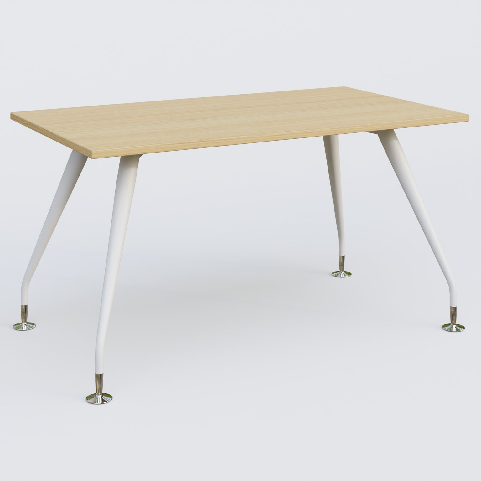 K5 plan droit 140*80 cm. Plateau Chêne clair et pietement Blanc avec base chromé.