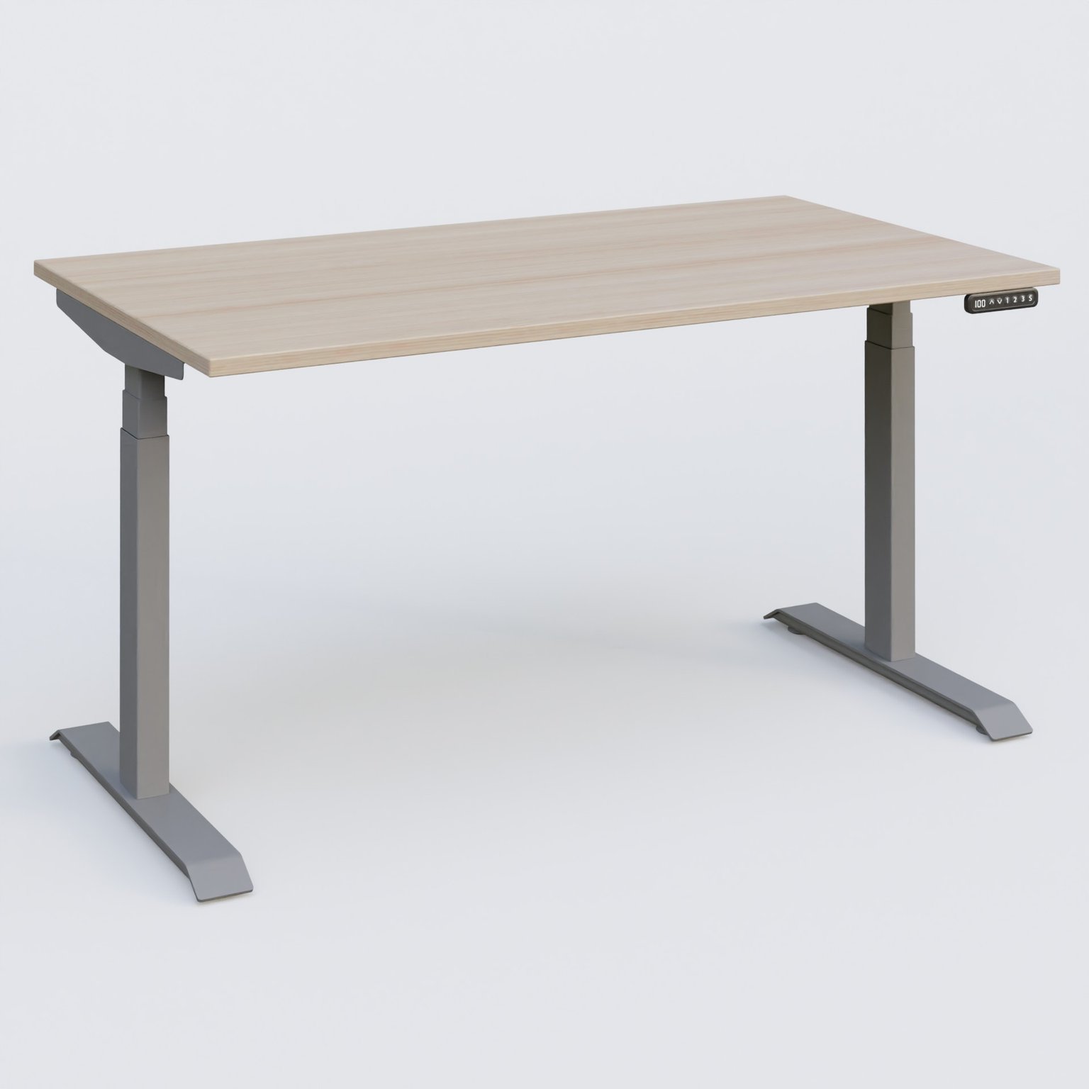 Poste solo 140*80 réglable en hauteur éléctriquement de 65-130 cm gamme KPro3. Plateau Acacia et pietement Aluminium.