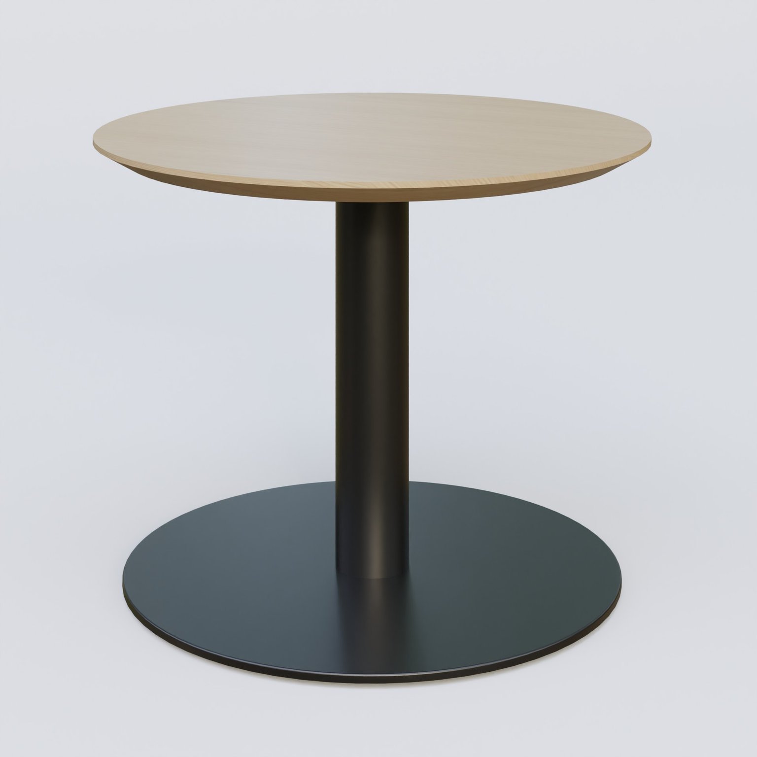 Table Basse Fashion Styl piètement colonne en métal et plateau bois. Plateau Chêne et pietement Noir (RAL 9005).