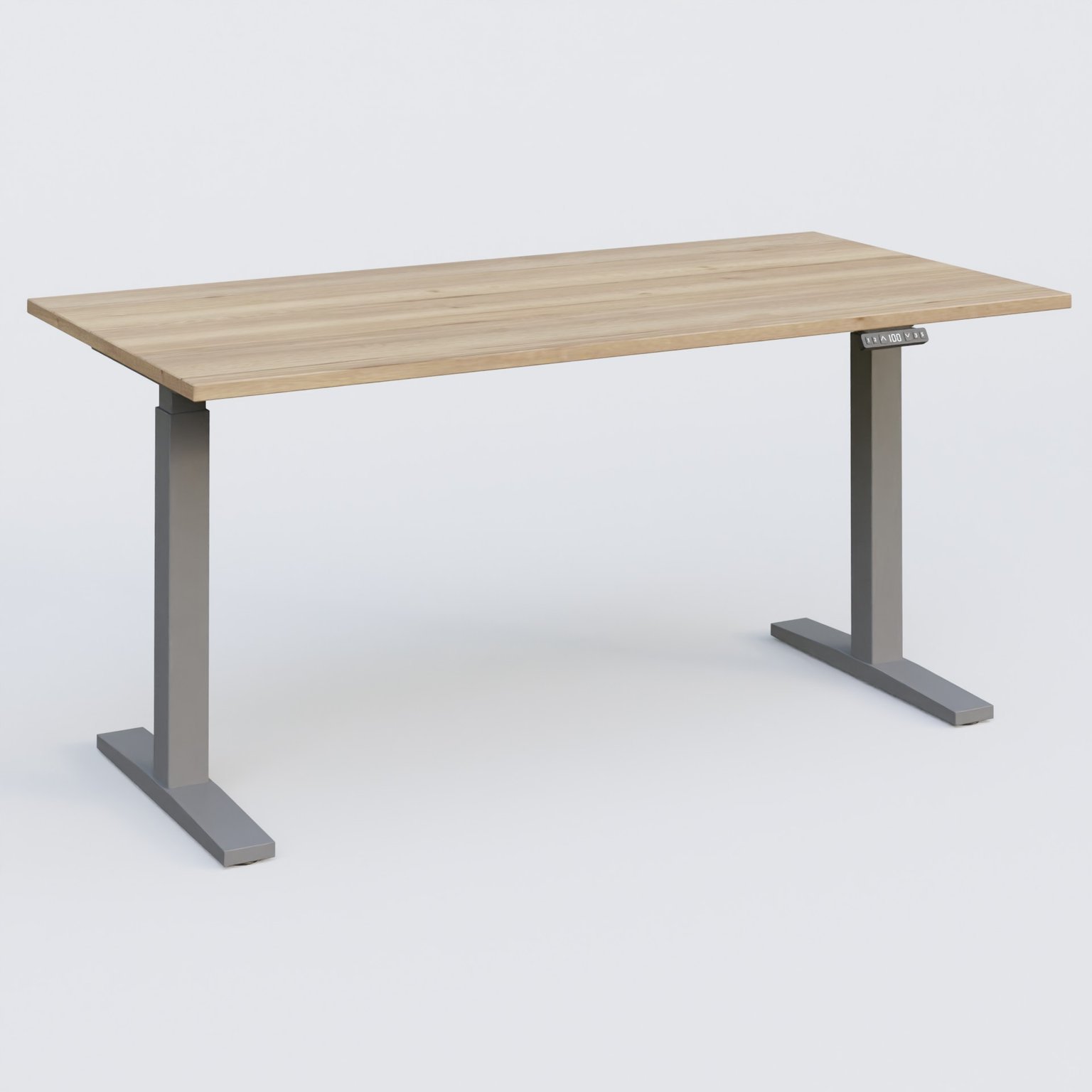 Poste solo 160*80 réglable en hauteur éléctriquement de 70-120 cm gamme KPro2. Plateau Chêne naturel et pietement Aluminium.