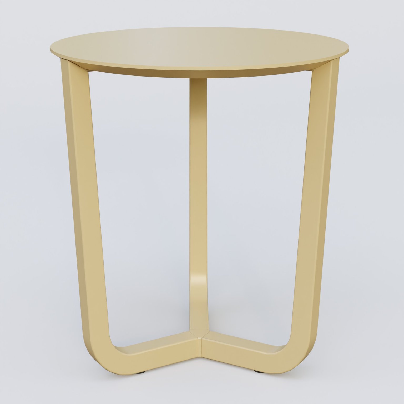 Table Basse Fashion Styl piètement tryptique en métal et plateau bois. Plateau Jaune Cuivre (RAL 1002) et pietement Jaune Cuivre (RAL 1002).