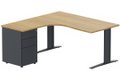 K1 POUTRE Compact 90° asymétrique 160x162x80/60cm retour à gauche avec caisson HB métal 3 tiroirs noyer /anthracite