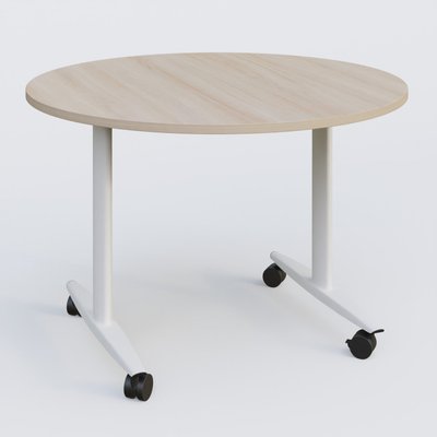 TABLES ABATTANTES - Plateaux 25 mm - Table ronde abattante gamme Design D110 cm. Plateau Acacia et pietement Blanc.