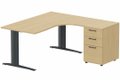 k1 Poutre - Plan compact 90° asymétrique 180x162x80 / 60cm avec caisson HB bois 3 tiroirs - retour à droite -Finitions : PLATEAUX: CHENE (CE) / PIETEMENTS: ANTHRACITE (AN) / CAISSONS MELAMINE: CHENE (CE)