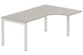 Plan Compact 90° asymétrique 160x120x80/60cm retour à droite, plateau acacia, structure blanc