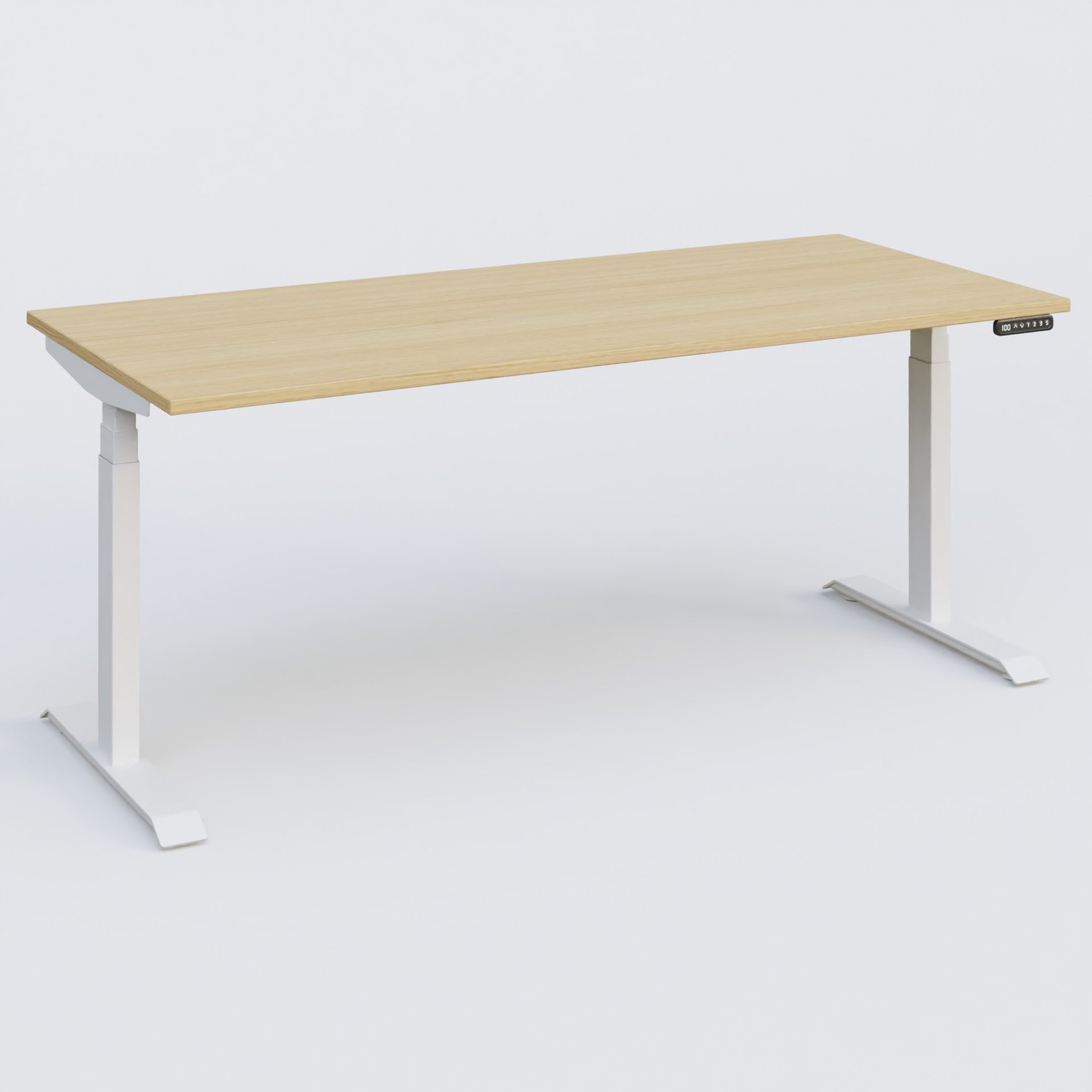 Poste solo 180*80 réglable en hauteur éléctriquement de 65-130 cm gamme KPro3. Plateau Chêne clair et pietement Blanc.