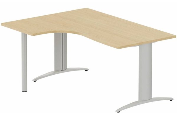 Gamme K2 - Plans compacts - K2- Plan compact 90° asymétrique 160x120x80/60cm sur pied de soutien - retour à gauche -Finitions = Plateau : Chêne (CE) / Piétements : ALUMINIUM (AL)
