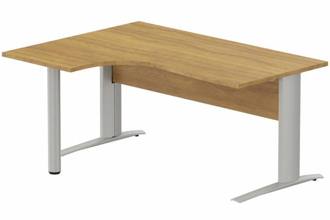 K1 Voile de fond Bois - Plan compact 90° asymétrique 160x120x80/60cm sur pied de soutien - retour à gauche -Finitions : PLATEAUX: NOYER (NO) / PIETEMENTS: ALUMINIUM (AL)