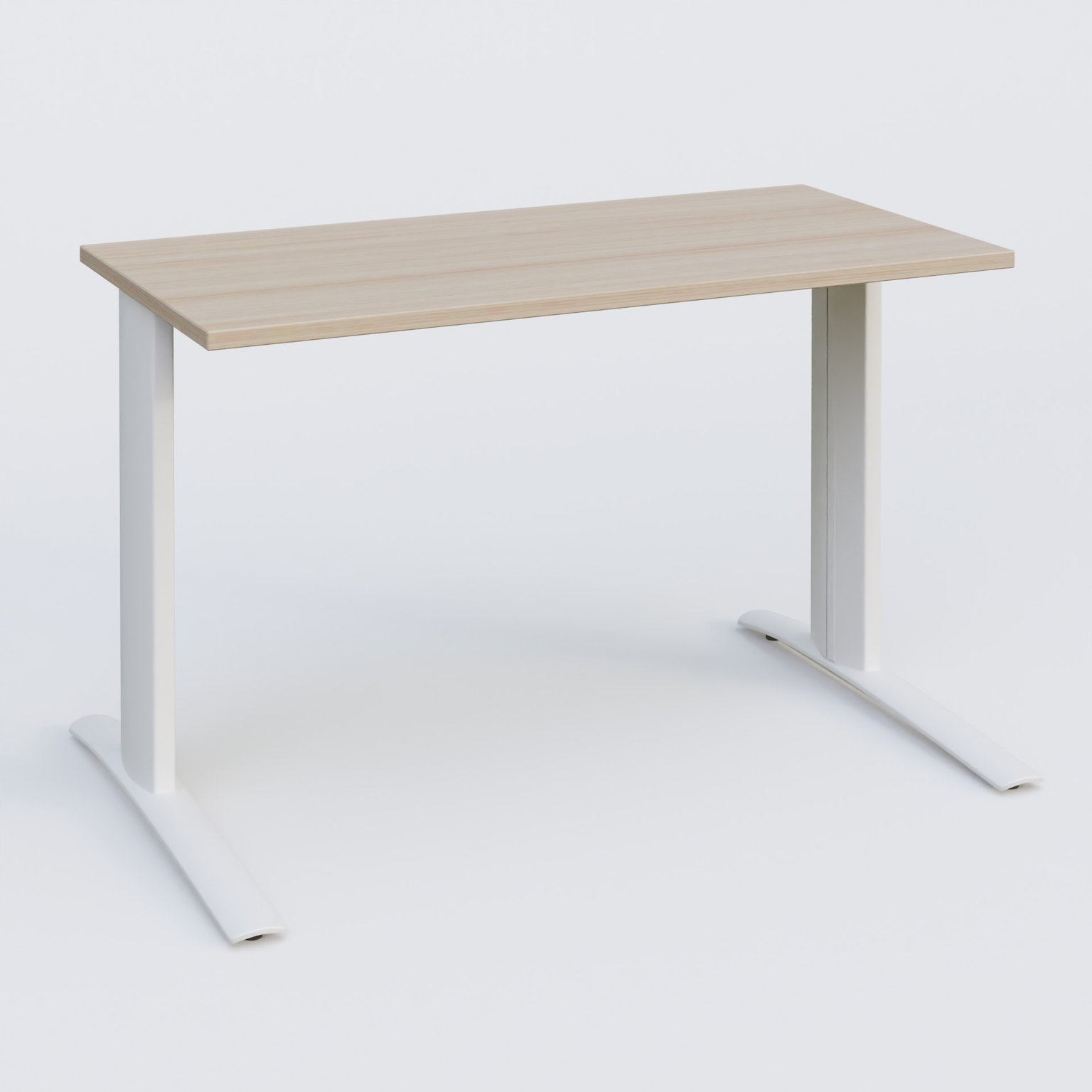 K1 Plateau droit 120x60 pieds fixe. Plateau Acacia et pietement Blanc