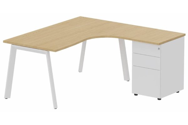 Gamme K8 - Plans compacts - K8 Plan compact 90° asymétrique 160x162x80/ 60cm avec caisson HB métal 3 tiroirs - retour à droite