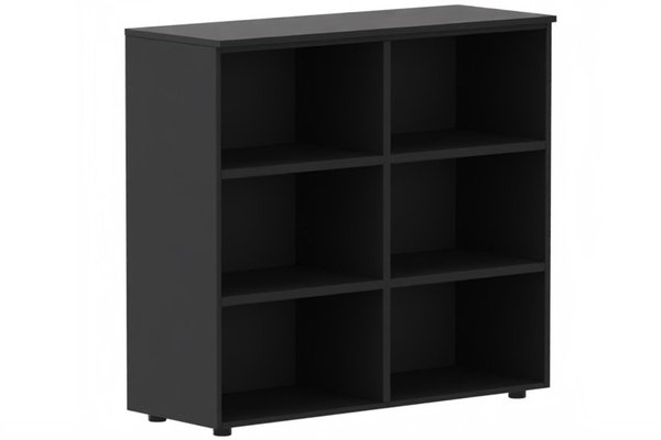 ARMOIRES SANS PORTES / BIBLIOTHEQUES - Hauteur 80 cm - Armoire mélamine H102xL120cm, séparation médiane, sans portes, Top de finition : noir/ Corps d'armoire et tablettes: noir