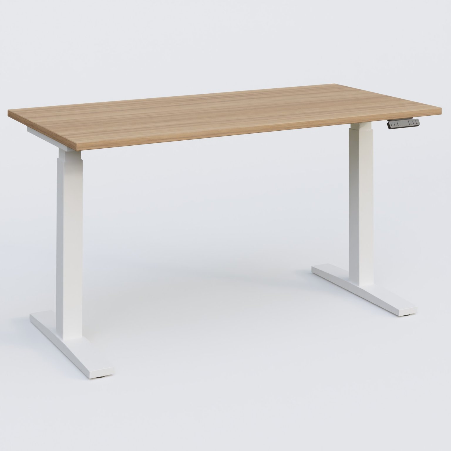 Poste solo 140*70 réglable en hauteur éléctriquement de 70-120 cm gamme KPro2. Plateau Noyer et pietement Blanc.