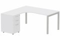 Plan Compact 90° asymétrique 180x162x80/60cm retour à gauche avec caisson HB bois 3 tiroirs blanc/aluminium - sur délai