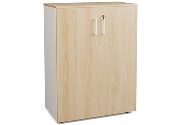 ARMOIRES PORTES BATTANTES - Mélaminés - Armoire mélamine H102XL100 cm portes bois, Finitions= Top de finition : hêtre / Corps d'armoire et tablettes : blanc / Façade : hêtre