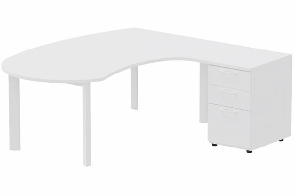 Gamme K7 - Plans compacts - K7 compact 90° manager 190x141x104x60cm sur caisson HB mélamine 3 tiroirs, plateau blanc, structure blanc