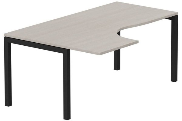 Gamme K3 - Plans compacts - K3- Plan compact 90° asymétrique 180x120x80/60cm sur pied de soutien - retour à gauche -Finitions : PLATEAUX: ACACIA (AK) / PIETEMENTS: NOIR GRAINE MAT (NG)