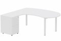 K3 compact 90° manager 190x141x104x60cm sur caisson HB mélamine 3 tiroirs, plateau blanc, structure blanc