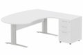 K1 VDF bois compact 90° manager 190x141x104x60cm sur caisson HB mélamine 3 tiroirs, plateau blanc, structure aluminium
