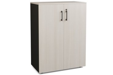 ARMOIRES PORTES BATTANTES - Mélaminés - Armoire mélamine H102xL120cm portes bois, Top de finition : Acacia / Corps d'armoire et tablettes : noir / Façade : Acacia