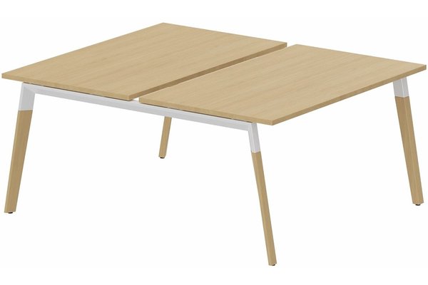 Postes Bench (poste doubles) - Série K8 WOOD - K8Wood Bench- départ 2 plateaux 180x80 (encombrement P165xL180cm)  -Finitions = Plateaux: chêne / Piétements: Blanc / Wood (BW)