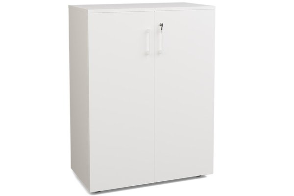 ARMOIRES PORTES BATTANTES - Mélaminés - Armoire mélamine H102xL120cm portes bois, Top de finition : blanc / Corps d'armoire et tablettes : blanc / Façade :blanc /Poignée Blanche (B)