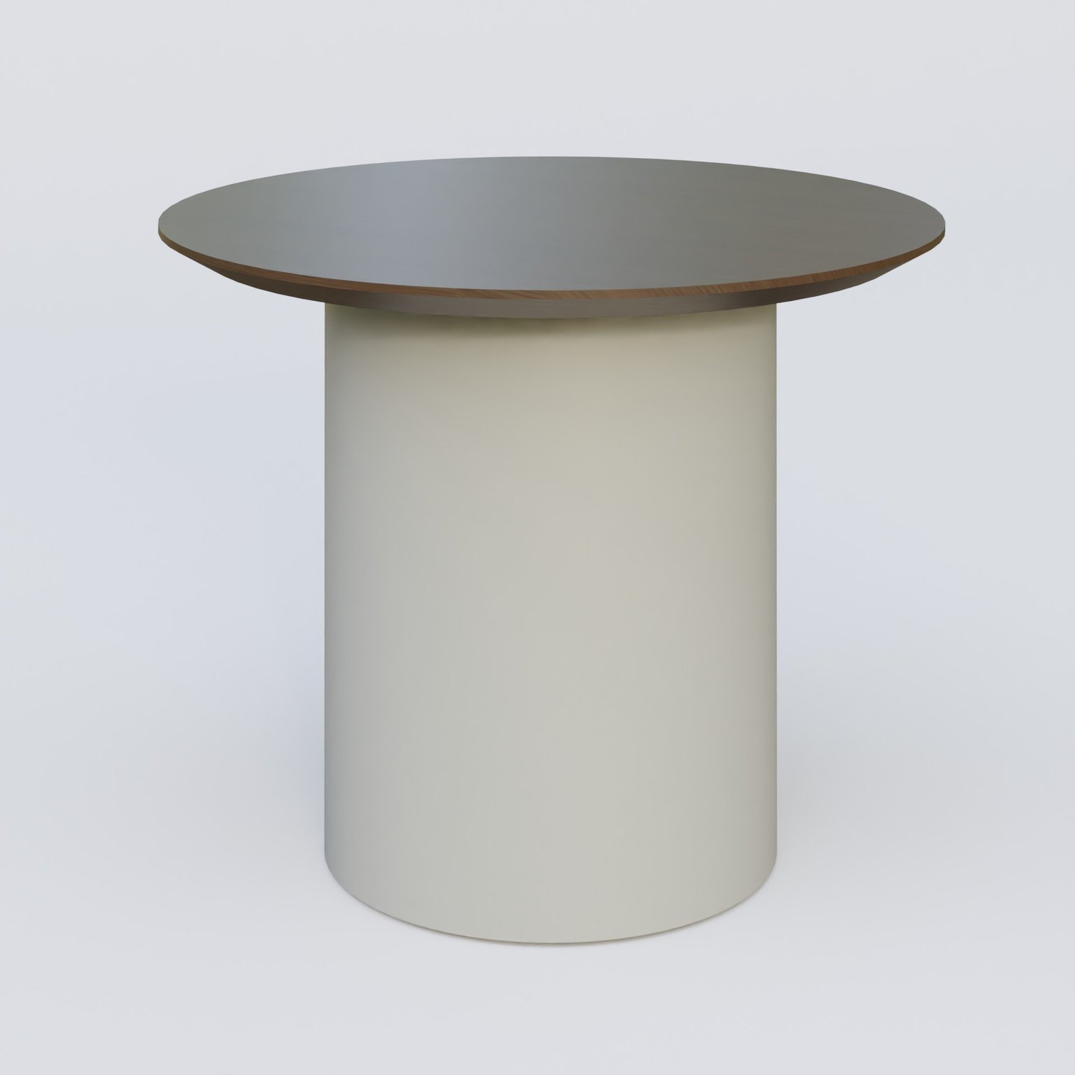 Table Basse Fashion Styl piètement colonne en métal D-26cm et plateau bois. Plateau Chêne Moka et pietement Gris (RAL 7038).