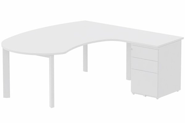 Gamme K7 - Plans compacts - K7 compact 90° manager 190x141x104x60cm sur caisson HB métal 3 tiroirs, plateau blanc, structure blanc