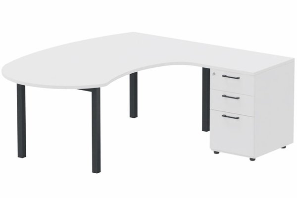 Gamme K3 - Plans compacts - K3 compact 90° manager 190x141x104x60cm sur caisson HB mélamine 3 tiroirs, plateau blanc, structure anthracite