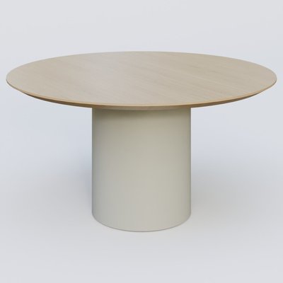 [Pas de famille] - [Pas de sous famille] - Table Basse Fashion Styl piètement colonne en métal D-26cm et plateau bois. Plateau Chêne et pietement Gris (RAL 7038).