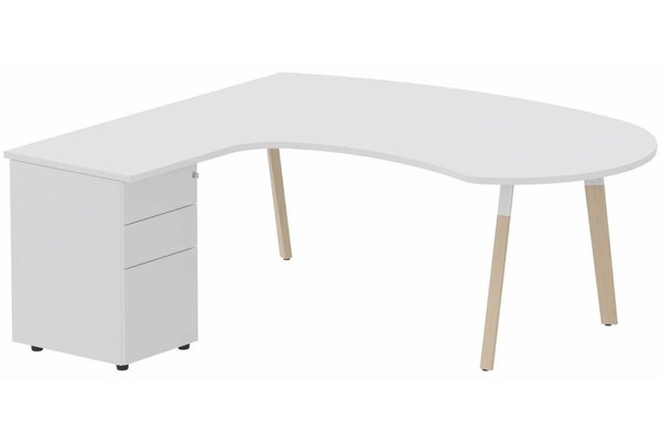 Gamme K8 Wood - Plans compacts  - K8Wood Plan compact 90° asymétrique Manager 190x183x104x60cm avec caisson HB métal 3 tiroirs - retour à gauche