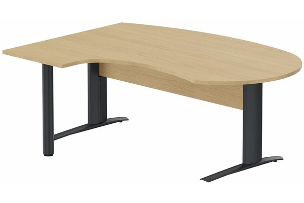 Gamme K1 - Plans compacts - K1 Voile de fond Bois- Plan compact 90° asymétrique Manager 190x141x104/60cm sur pied de soutien - retour à gauche -Finitions : PLATEAUX: CHENE (CE) / PIETEMENTS: ANTHRACITE (AN)