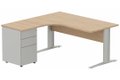 K1 VDF BOIS Compact 90° asymétrique 160x162x80/60cm retour à gauche avec caisson HB métal 3 tiroirs hêtre/aluminium