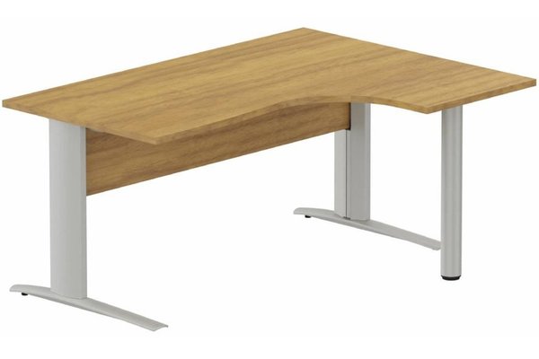 Gamme K1 - Plans compacts - K1 Voile de fond Bois -Plan compact 90° asymétrique 160x120x80/60cm sur pied de soutien - retour à droite -Finitions : PLATEAUX: NOYER (NO) / PIETEMENTS: ALUMINIUM (AL)