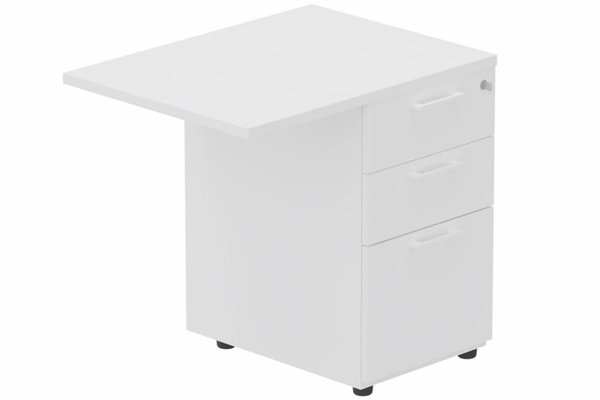 Gamme K8 Wood - Extensions - Plans droits - K8Wood Retour direct 120x60 sur caisson bois HB 3 tiroirs -Finitions = Plateau : Blanc (BL) /Piétements : Blanc / bois (BW) /Caisson : Blanc (BL)