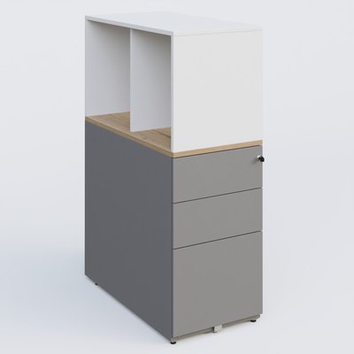 [Pas de famille] - [Pas de sous famille] - Caisson HB 3 tiroirs avec niche. Caisson Aluminium top de finition Chêne naturel et niche blanche.