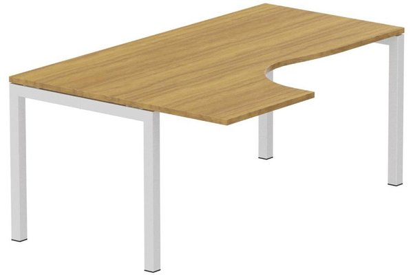 Gamme K3 - Plans compacts - K3- Plan compact 90° asymétrique 180x120x80/60cm sur pied de soutien - retour à gauche -Finitions : PLATEAUX: NOYER (NO) / PIETEMENTS: BLANC (BL)