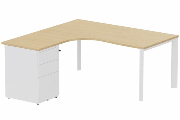 Gamme K7 - Plans compacts - K7- Plan compact 90° asymétrique 180x162x80/60cm avec caisson HB métal 3 tiroirs - retour à gauche