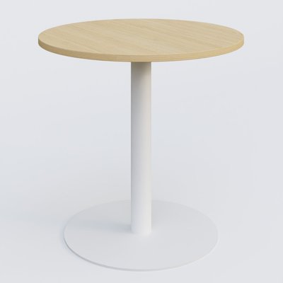 TABLES DE REUNION - Ronde - Table de réunion pietement colonne plateau D 80 cm. Plateau Acacia et pietement Blanc.