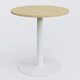 Table de réunion pietement colonne plateau D 80 cm. Plateau Acacia et pietement Blanc.