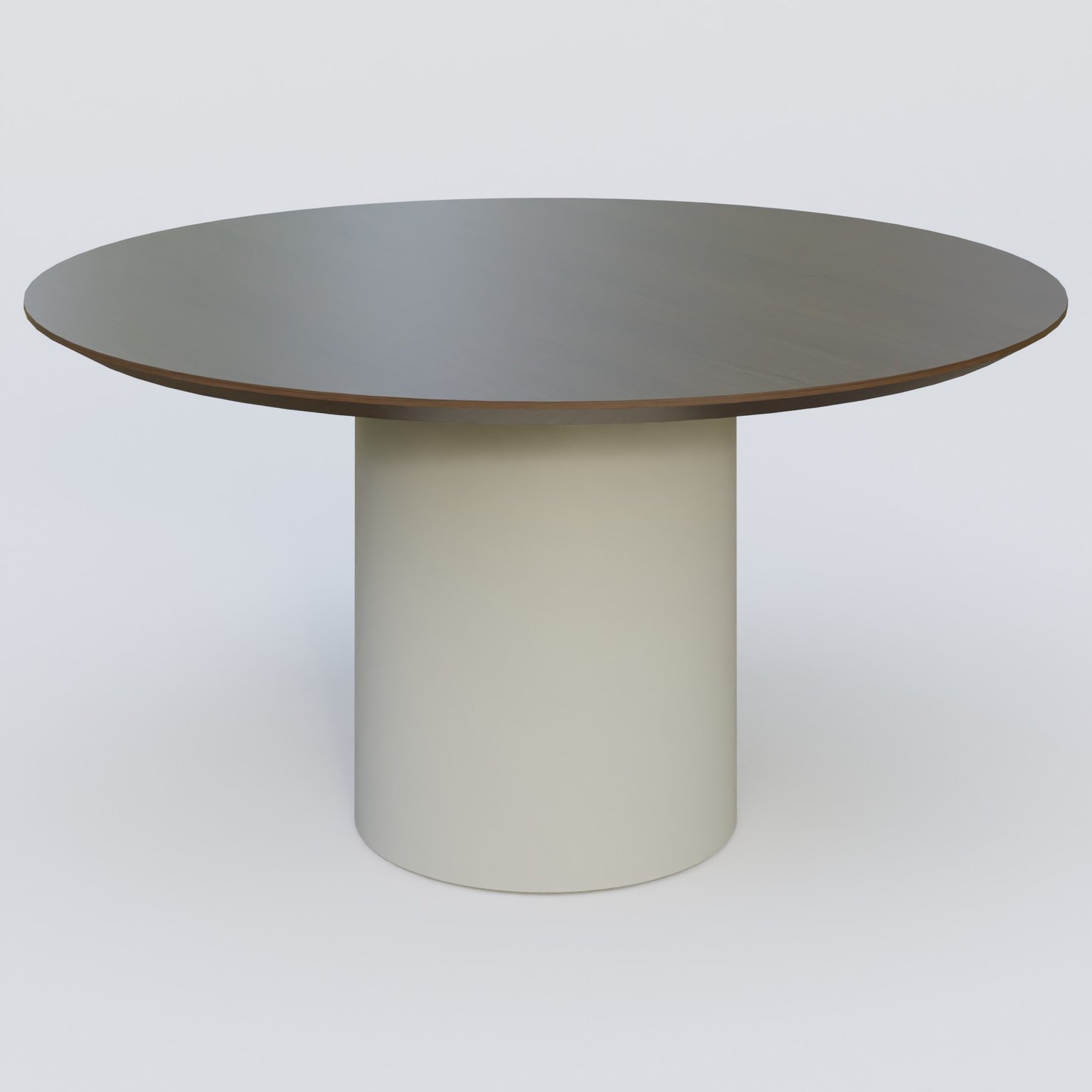 Table Basse Fashion Styl piètement colonne en métal D-26cm et plateau bois. Plateau Chêne Moka et pietement Gris (RAL 7038).