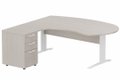 K1 VDF bois compact 90° manager 190x141x104x60cm sur caisson HB mélamine 3 tiroirs, plateau acacia, structure blanc